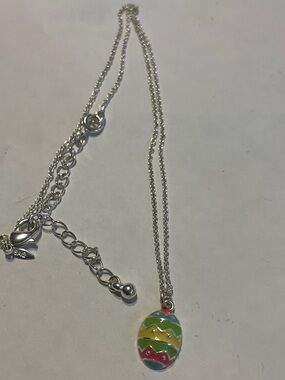 Avon Silver-Tone Necklace with Multicolor Enamel Egg Charm